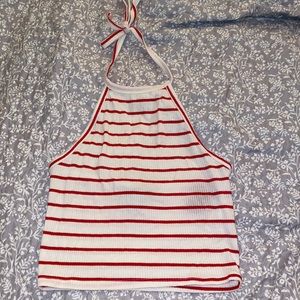 Red and cream striped halter crop